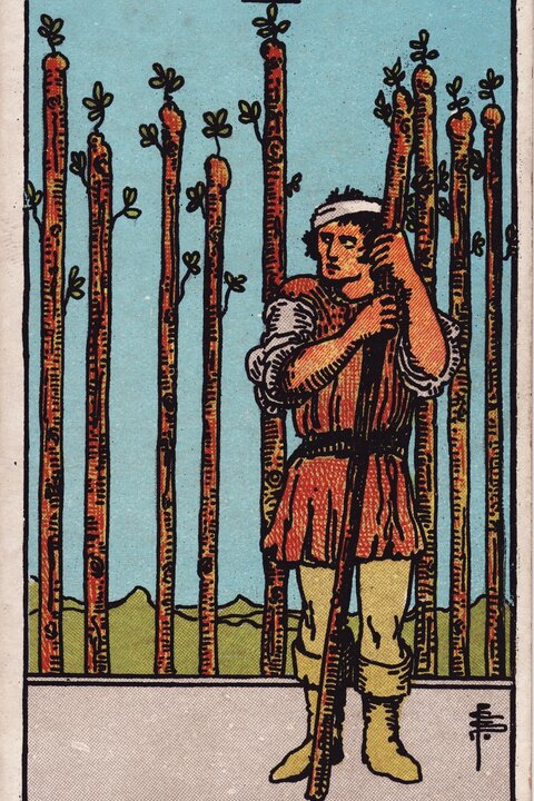 权杖九 · Nine of Wands 牌面